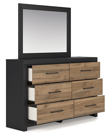 Vertani King Panel Bed with Mirrored Dresser