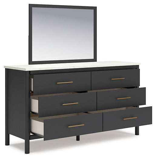 Cadmori Queen Upholstered Panel Bed with Mirrored Dresser, Chest and Nightstand