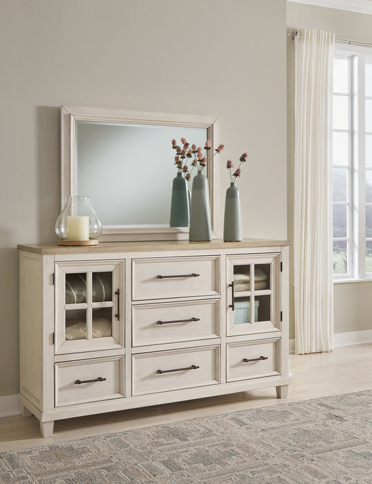 Shaybrock Queen Panel Bed with Mirrored Dresser and Nightstand