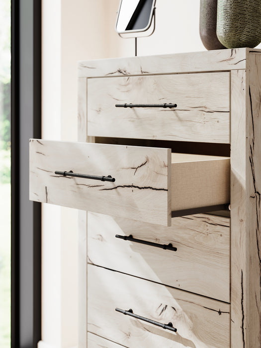 Lawroy King Panel Headboard with Mirrored Dresser, Chest and Nightstand