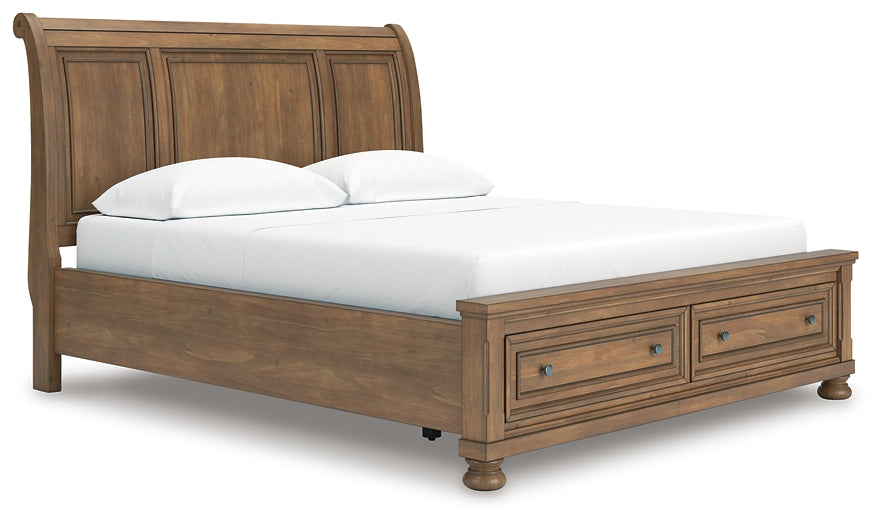 Feddinger California King Storage Sleigh Bed with Mirrored Dresser and Nightstand