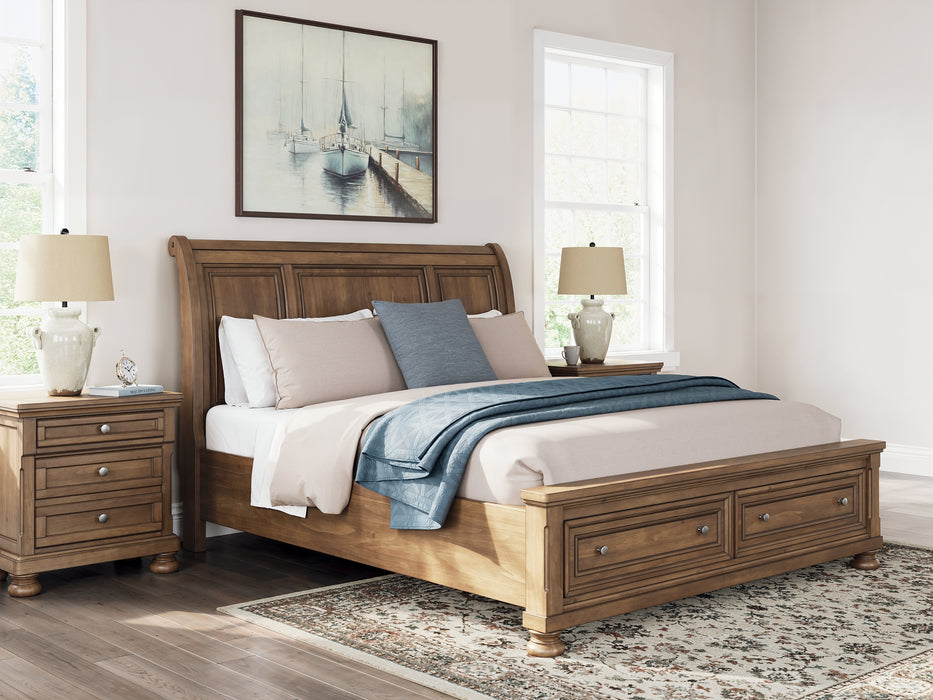 Feddinger California King Storage Sleigh Bed with Mirrored Dresser, Chest and Nightstand