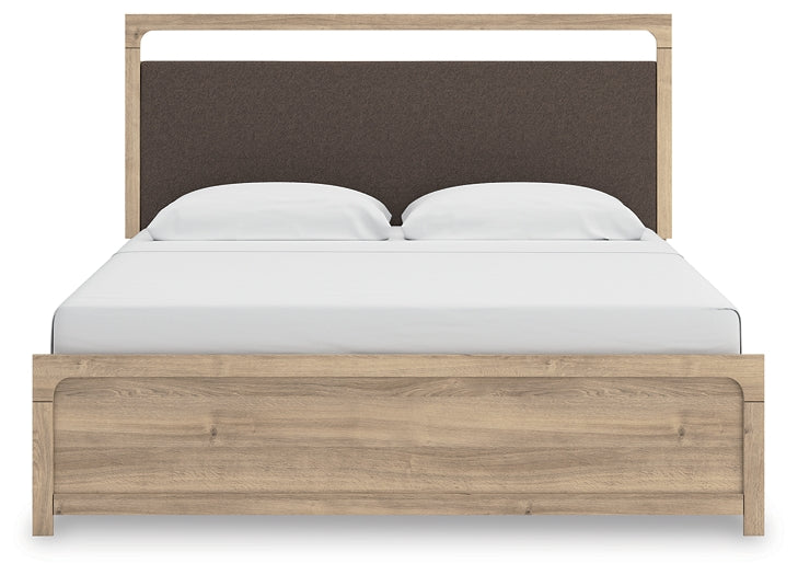Kinlanni King Upholstered Panel Bed, Dresser and Mirror