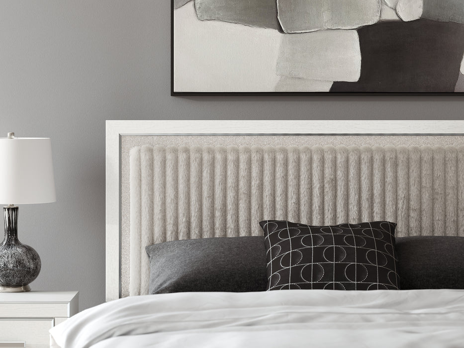 Zuraleus King Upholstered Panel Platform Storage Bed, Dresser, Mirror and Nightstand