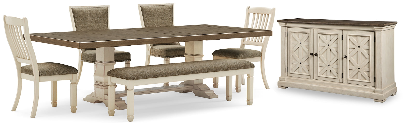 Bolanburg Dining Table and 4 Chairs and Bench with Storage