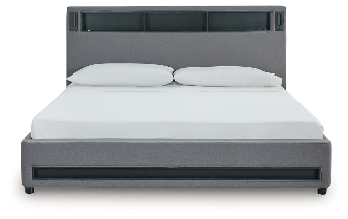 Verishaw King Upholstered Bed with Wireless Audio