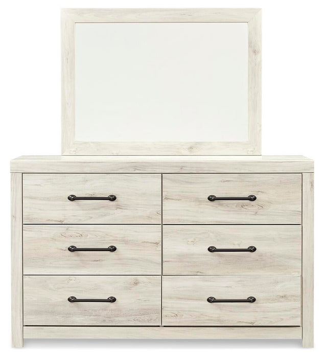 Cambeck King Panel Bed with 4 Storage Drawers with Mirrored Dresser, Chest and Nightstand