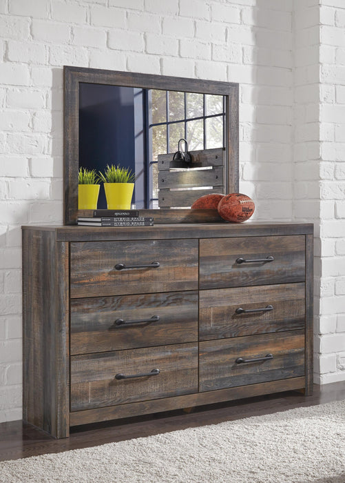 Drystan Twin Panel Bed with 4 Storage Drawers with Mirrored Dresser