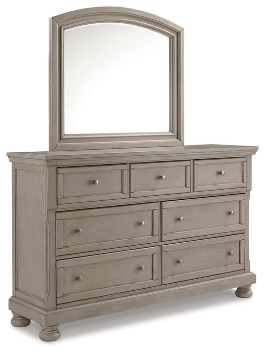Lettner California King Sleigh Bed with Mirrored Dresser, Chest and Nightstand