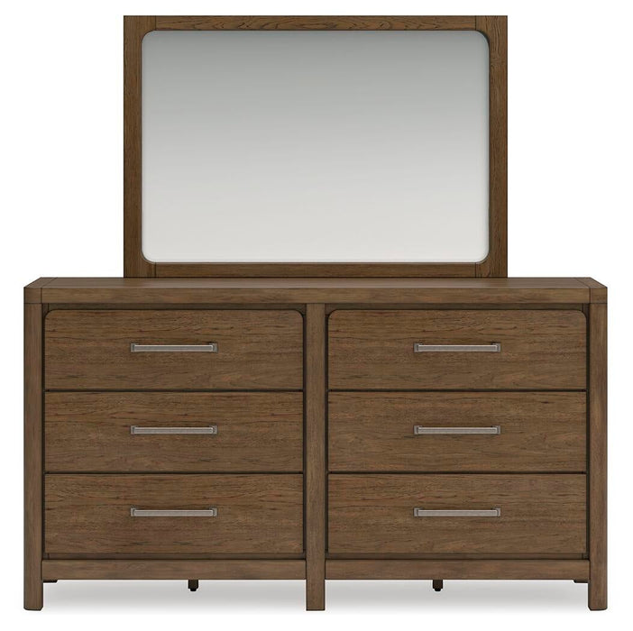 Cabalynn King Panel Bed with Storage with Mirrored Dresser and Nightstand
