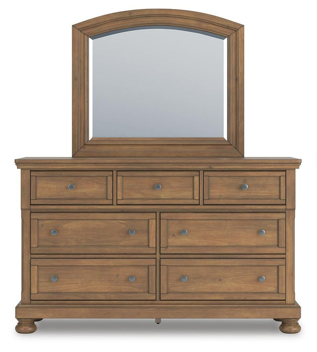Feddinger Queen Storage Sleigh Bed with Mirrored Dresser and Nightstand