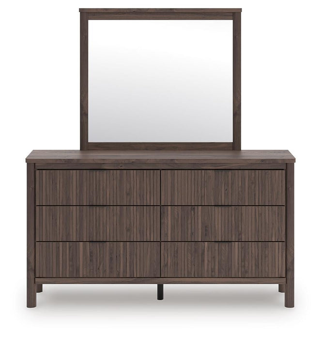 Pamytta Twin Upholstered Panel Platform Bed, Dresser, Mirror, Chest and Nightstand