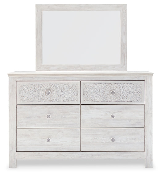 Paxberry Queen Panel Bed with Mirrored Dresser and Chest