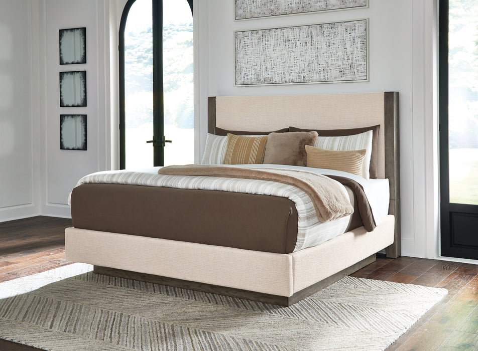 Anibecca King Upholstered Bed with Mirrored Dresser