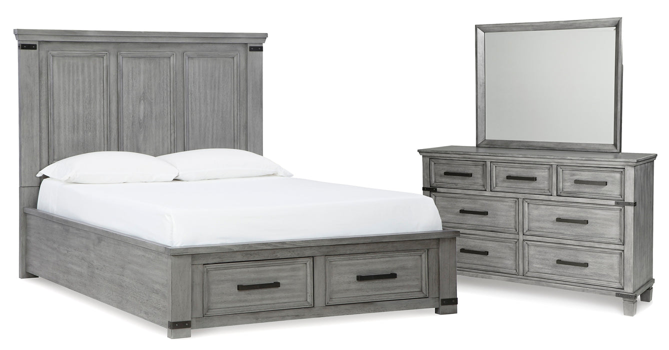 Russelyn Queen Storage Bed with Mirrored Dresser