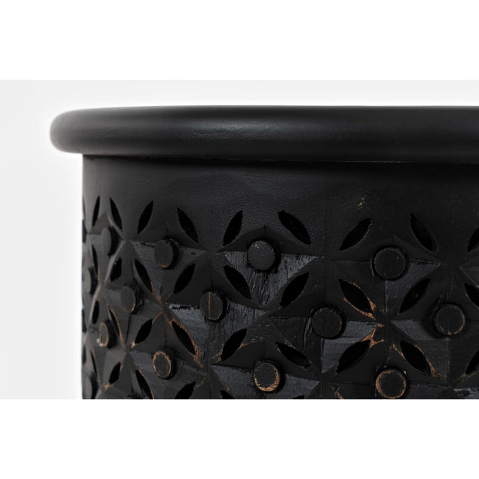 Decker Hand-Carved Drum Accent Table